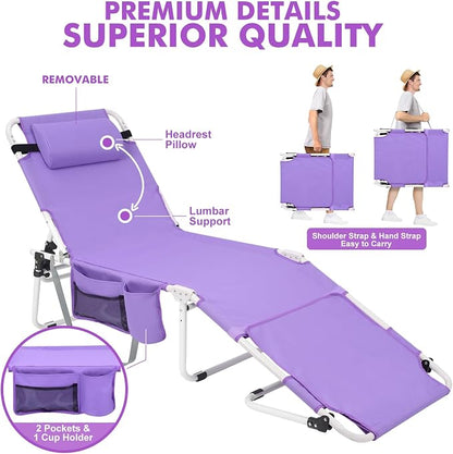 Oversized Extra Wide Tanning Chair with Sun Canopy Face Hole Padded Adjustable Washable, Heavy Duty Layout Folding Lounge Chair for Outside Beach Reading Sunbathing, UPF 50+, XL, Plus Size, 330 LBS