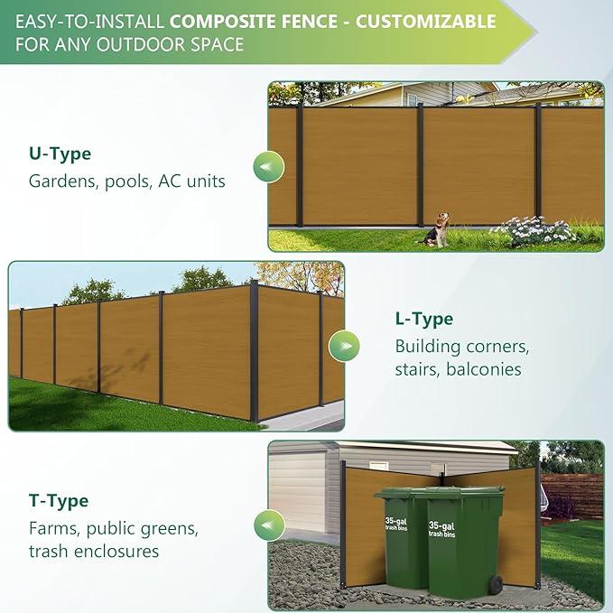 Mondaria Privacy Fence Panels for Outside, 6ft(W) x 6ft(H) Outdoor Fence with 2 Posts, Wind Resistant Wood Plastic Composite Fencing Panels for Patio,Backyard,Garden and Swimming Pool(Yellow Teak)