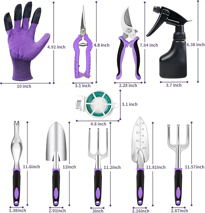 Covacure Gardening Tool Set - 11 Piece Aluminum Alloy Steel Hand Tool Starter Kit with Garden Bag, Outdoor Tool, Heavy Duty Gardening Work Set, Gardening Gifts for Women and Men