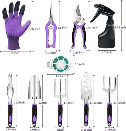 Covacure Gardening Tool Set - 11 Piece Aluminum Alloy Steel Hand Tool Starter Kit with Garden Bag, Outdoor Tool, Heavy Duty Gardening Work Set, Gardening Gifts for Women and Men