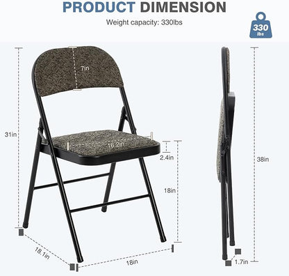 DUMOS 12 Pack Folding Chairs with Padded Cushion and Back - Fabric Stackable Portable Dining Chairs Set, for Home and Office, Conference, Wedding, Party, Patio, Garden, for Indoor Outdoor, Black Grey