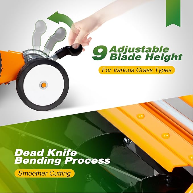 Walensee Push Reel Lawn Mower, 18-Inch 5-Blade Cordless Manual Reel Lawn Mower, Walk-Behind Steel Lawn Mower with 9-Position Cutting Height Adjustment & Sponge Grip