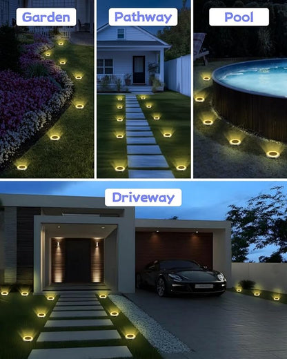 SenLuKit Mini Solar Ground Lights 16 Pack Outdoor IP65 Waterproof Solar Flat Garden Light Anti-Rust Solor Powered Disc Pathway Lights for Outside Walkway Yard Landscape Patio Lawn Driveway-Warm White