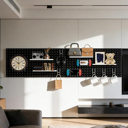 DEWEL Peg Board, 23" x 12" Metal Pegboard Wall Organizer Kit, 4 Pack Pegboard Panels with 20 Hooks,Black Pegboard Tool Wall Organizer System for Garage and Garden(4pcs black)