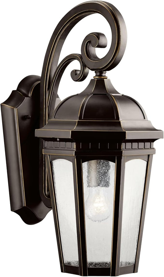 Kichler Courtyard 17.75" 1 Light Outdoor Wall Light with Clear Seeded Glass in Rubbed Bronze for Entry or Garage Doors, 18" H x 8.25" W x 11.25" Ext.) 9033RZ