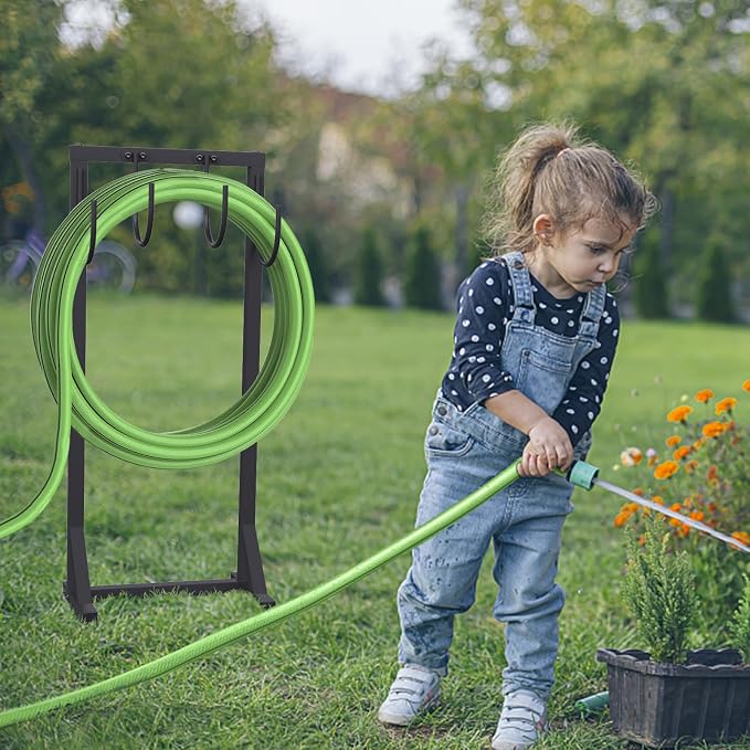 Heavy Duty Garden Hose Holder – 4-Hook Outdoor Water Hose Holder with 4 Reinforcing Spikes, Durable Hose Holder Organizer for Yard & Lawn