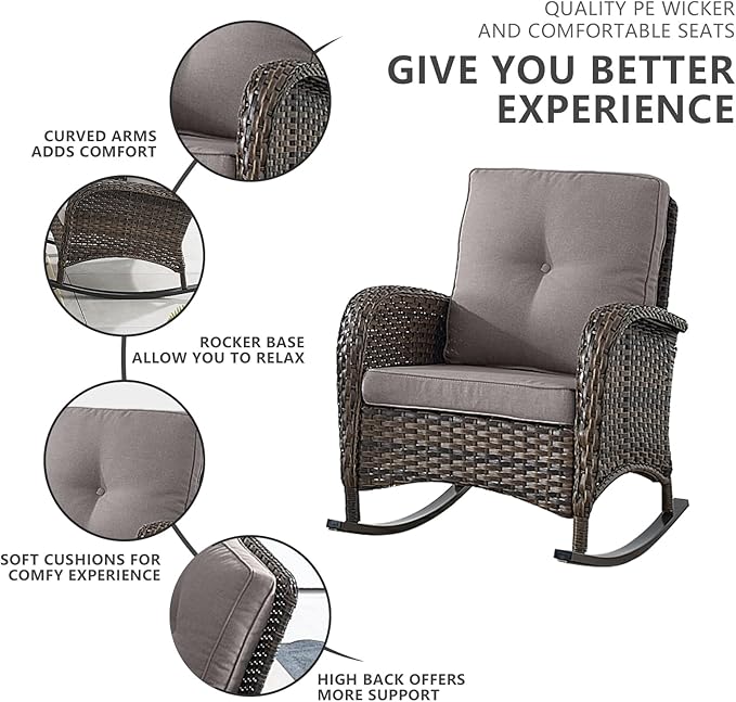 HUMMUH 6-Piece Outdoor Patio Furniture PE Wicker Patio Conversation Set,High Back Patio Couch with Ottomans Outdoor Rocking Chairs for Backyard,Porch,Deck