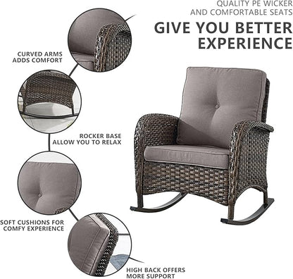 HUMMUH 6-Piece Outdoor Patio Furniture PE Wicker Patio Conversation Set,High Back Patio Couch with Ottomans Outdoor Rocking Chairs for Backyard,Porch,Deck