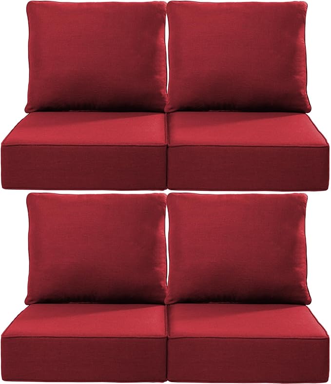 Luxury 22x24/22x25 6-Inch Outdoor Chair Cushions Set of 4 - Heavy Duty Water-Resistant Comfortable Cushion for Patio Furniture Set Dining Gliding Rocking Chairs Loveseat L-Shape Sofa - Red