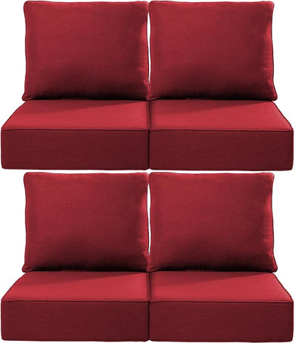 Luxury 22x24/22x25 6-Inch Outdoor Chair Cushions Set of 4 - Heavy Duty Water-Resistant Comfortable Cushion for Patio Furniture Set Dining Gliding Rocking Chairs Loveseat L-Shape Sofa - Red