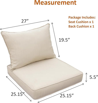 Generic Outdoor Patio Furniture Replacement Cushions,25X25X5 Inch Deep Seat Chair Seat Back Cushion Set,All Weather Breathable Sectional Cushions for Patio Furniture Couch Loveseat,Beige Sand