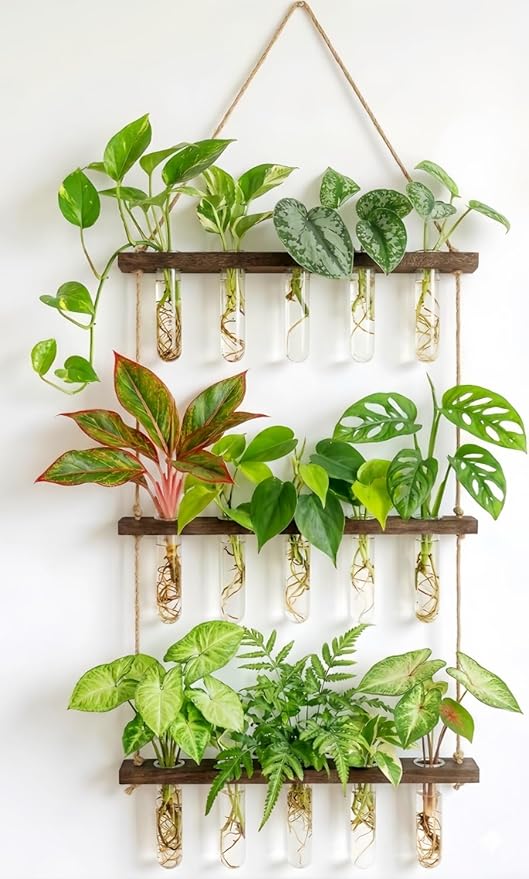 Unijoy Glass Hanging Plant Propagation Station - 3-Tier Wall Planter with Hydroponic Tube Vases - Stylish Indoor Terrarium for Tiny Home Office Decor & Ideal Gift for Plant Lovers