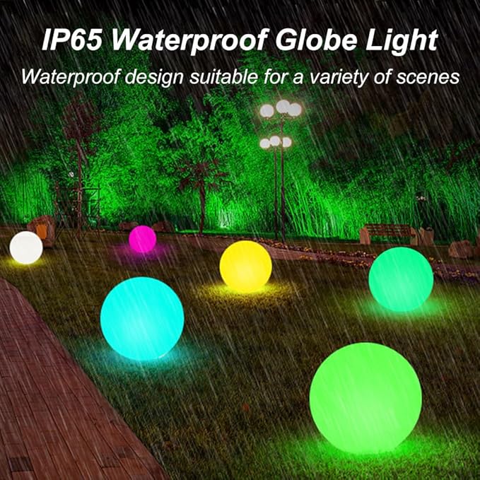12-inch LED Glowing Ball Light w/Remote, LED Globe Orb Night Light Mood Lamp for Adult, Rechargeable Dimmable RGB Color Changing Glowing Orb, Waterproof Light Up Ball for Garden Patio Party Decor
