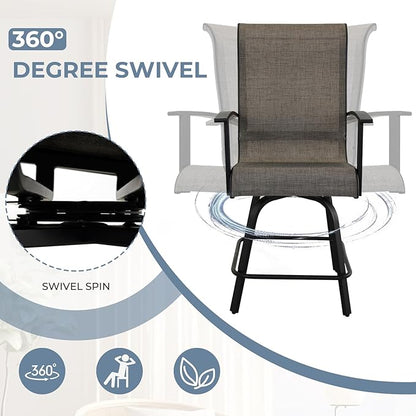 Grand patio Counter Height Outdoor Swivel Bar Stools Set of 2, Patio Bar Chairs with Arms Backs for Porch Balcony, Poolside, Deck (Coffee, 2PC)
