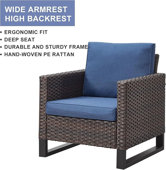 HUMMUH Patio Chairs Set of 2 PE Wicker Outdoor Dining Chairs High Back Deep Seating Porch Chairs with 4inch Seat Cushions