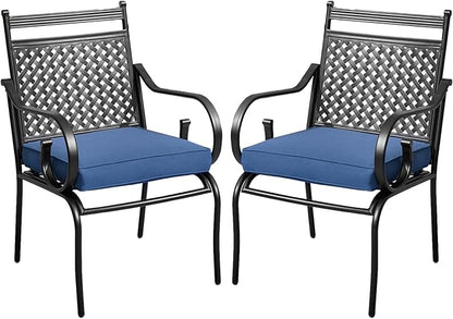 MELLCOM Patio Dining Chairs Set of 2, Heavy Duty Outdoor Dining Chairs with Armrests and Cushions, Iron Metal Patio Chairs for Outside, Garden Lawn & Porch, Backyard, Blue