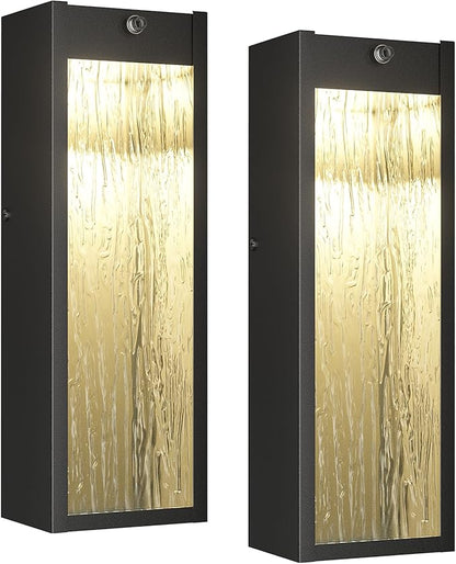 Dusk to Dawn LED Outdoor Wall Light Fixtures, 15in Exterior Black Waterproof Outdoor Lighting, Large Modern Water Ripple Porch Sconces Wall Mounted Outside Lantern for Garage Front Door(2 Pack)