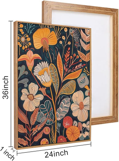 FWIEXA Burnt Orange Floral Framed Wall Art Set of 3, Large Mid Century Modern Flower Canvas Wall Prints, Boho Botanical Wall Decor, 24x36 Inches Neutral Plant Painting for Living Room, Bedroom, Office