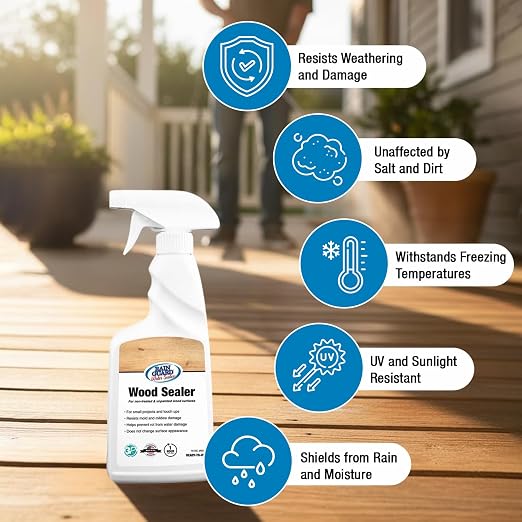 Rain Guard Wood Sealer Spray | 16 Oz | Waterproof Outdoor Protection | Hydrophobic Barrier for Wooden Floors Decks Fences | Long-Lasting, Eco-Friendly | Safe For Pets & Plants | No Gloss | Made in USA