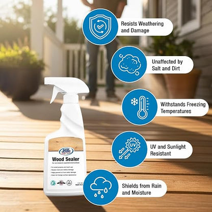 Rain Guard Wood Sealer Spray | 16 Oz | Waterproof Outdoor Protection | Hydrophobic Barrier for Wooden Floors Decks Fences | Long-Lasting, Eco-Friendly | Safe For Pets & Plants | No Gloss | Made in USA