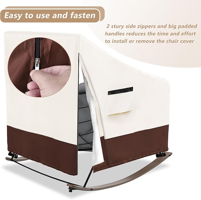 Outdoor Rocking Chair Cover 600D Heavy Duty Waterproof Patio Egg Rocking Chair Covers,for 41" W x 45" D x 31" H Outdoor Papasan Rocking Chair Beige