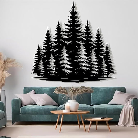 lunwall Metal Pine Tree Wall Art, Metal Forest Wall Art, Pine Branch Wall Decor, Christmas Tree Wall Decor, Forest Wall Hanging, Nature Lover Gift (Style 9, 28" W x 26" H / 70 x 67 cm)
