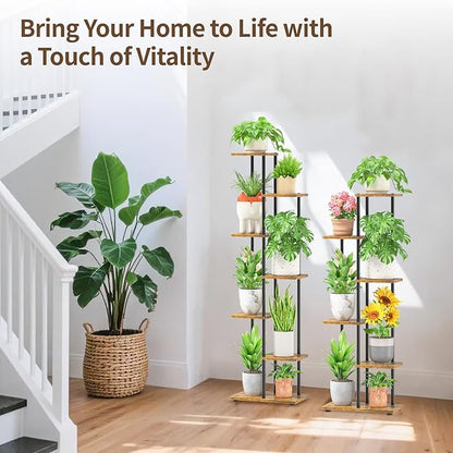 LASZOLA Black 6 Tiered Wood Plant Stand Indoor for Larger Heavy Duty Planter, Sturdy Multi Level Vertical Flowers Racks for Narrow Inside Floor, Decorate Shelving for Hold House Tree, Space Saving