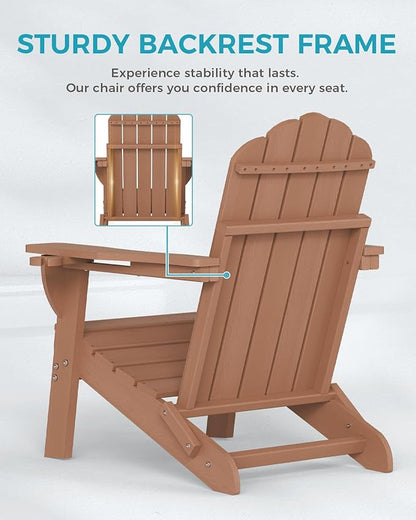 Adirondack Chairs Set of 6, Fire Pit Chairs, Wood Texture Patio Chairs with 2 Cup Holder, Outdoor Lawn Chair, Teak