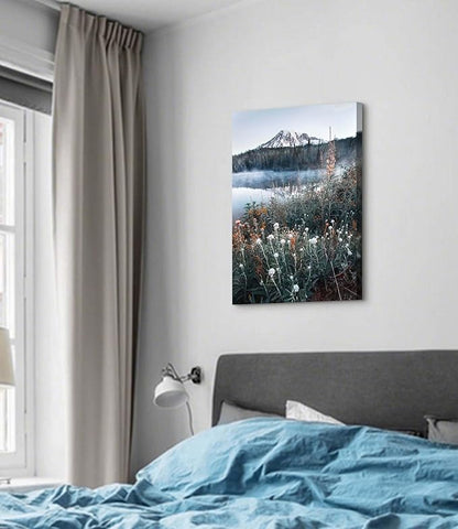 arttitue Nature Wall Art Canvas Decor: Lake Scene Picture Misty Landscape Print Mountain Forest Scenery Painting Natural Wildflower Artwork for Bathroom Living Room Bedroom Decoration