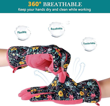 Trifabricy Gardening Gloves for Women, Breathable Leather Garden Gloves with Grip, Thorn-Proof Puncture-Resistant Work Gloves