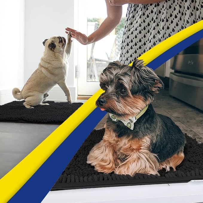 Muddy Mat® | Super Water Absorbent Door Mat Indoor, Microfiber Quick Dry Chenille Entryway Rug, Slip Resistant Front Door Mat, Indoor Mats for Entryway, Machine Washable Pet Rug, Black 24"x36"