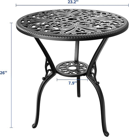 IDEALHOUSE Patio 23''Cast Aluminum Side Table with Umbrella Hole,Outdoor Small Coffee Tables,Anti-Rust Bistro Table,Round End Table,Outdoor Furniture for Indoor,Patio,Garden,Porch,Balcony(Retro Black)