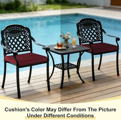 downluxe Waterproof Outdoor Chair Cushions Set of 4, 19" x 19" x 3" Patio Chair Cushion with Non-Slip Ties & Handle, Square Outdoor Cushion for Patio Furniture with Removable Cover, Burgundy