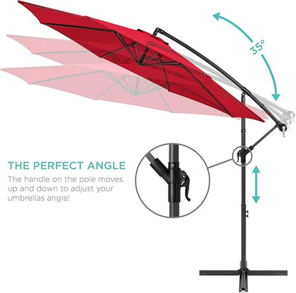 Best Choice Products 10ft Offset Hanging Market Patio Umbrella w/Easy Tilt Adjustment, Polyester Shade, 8 Ribs for Backyard, Poolside, Lawn and Garden