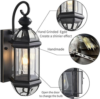 Milaii Outdoor Light Fixture 17" Copper Exterior Wall Lights Black Lantern Porch Light IP65 Waterproof Outdoor Wall Light for House Patio Garage Entryway