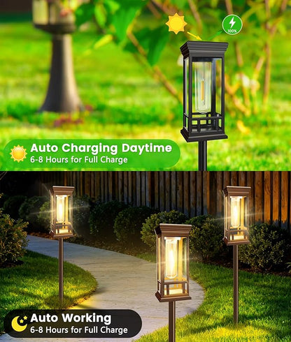 6 Pack Solar Pathway Lights Outdoor, Taller Bright Solar Path Lights Waterproof, Auto On/Off Solar Powered Garden Lights for Outside Landscape Path Yard Walkway Lawn Driveway Patio Lighting Decor