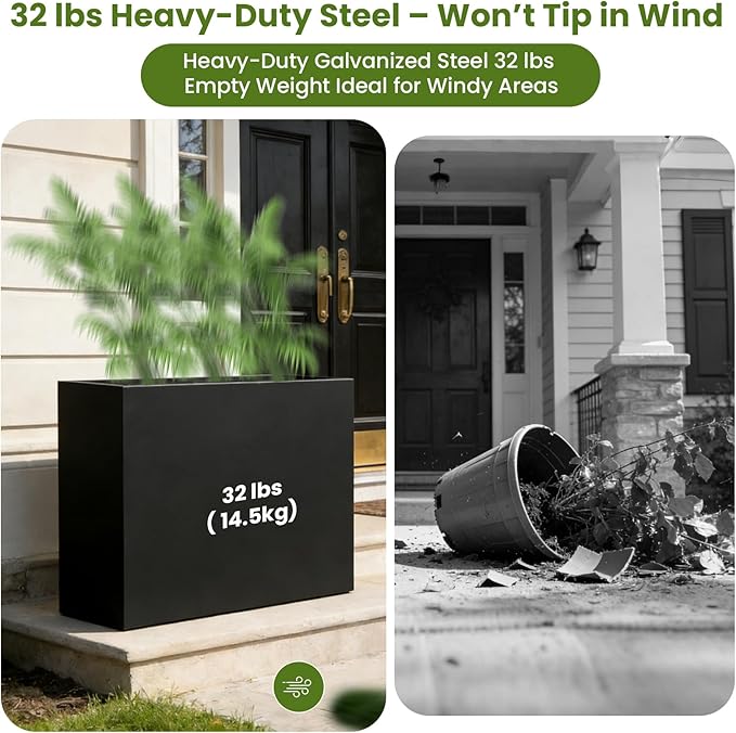 Nexum 30 Inch Tall Metal Planter Box for Outdoor/Indoor Use, Heavy Duty Galvanized Steel Vertical Planter, Modern Large Planter Boxes for Front Door, Porch & Patio (Rectangular Tall Planter)