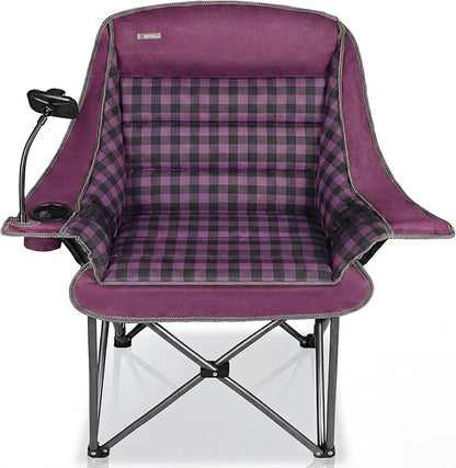 Oversized Camping Chairs for Adults- Heavy Duty Extra Large Lawn Chair,Folding Comfy Padded Camp Chair for Outdoor Sports Garden Beach Fishing,Wide&Thick,Purple Plaid