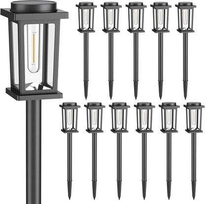 Melunar Solar Pathway Lights Outdoor, 12 Pack Solar Powered Garden Lights Waterproof, Auto On/Off Outdoor Landscape Lights for Patio, Walkway, Driveway, Lawn, Pool Decor. (Cold White)