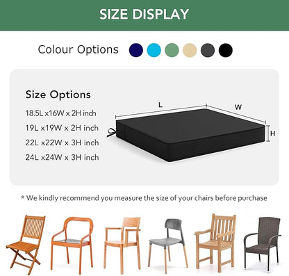 Outdoor Chair Cushions Set of 4: Waterproof & Color Fastness Seat Cushion for Patio Furniture - 22 x 22 x 3 Inch Chair Pads with Ties and Hidden Zipper - Patio Chair Cushion Replacement, Black