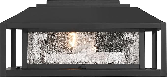 Gregor 6" High Modern Outdoor Pier Mount Light Fixture Porch House Exterior Outside Lantern Set of 2 Weatherproof Black Seeded Glass Shade Front Door Patio Garage Home Deck - John Timberland