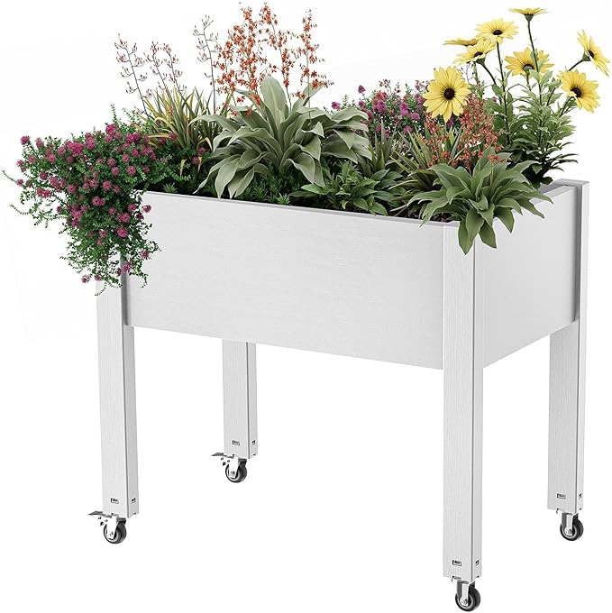 Elevated Raised Garden Bed with Legs,Outdoor Large Resin Patio Planter Box Stand Divisible with Drain Plug,Water Monitor for Plants Vegetables Flowers Fruits(Ashen)