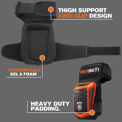 REXBETI New Upgraded Knee Pads for Work, Construction Knee Pads for Men, Heavy Duty Comfortable Anti-Slip Foam Gel Knee Pads for Gardening Flooring and Cleaning, Extra 4 Extension Straps, Orange