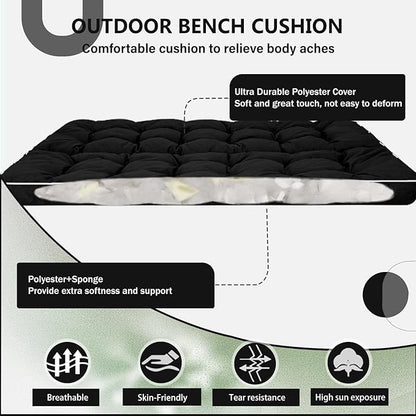2/3 Seater Swing Replacement Cushion, Waterproof Porch Swing Cushions with Backrest, Thickened Bench Cushions for Outdoor Furniture, for Outdoor Patio Swing (Black, 55 * 40in)