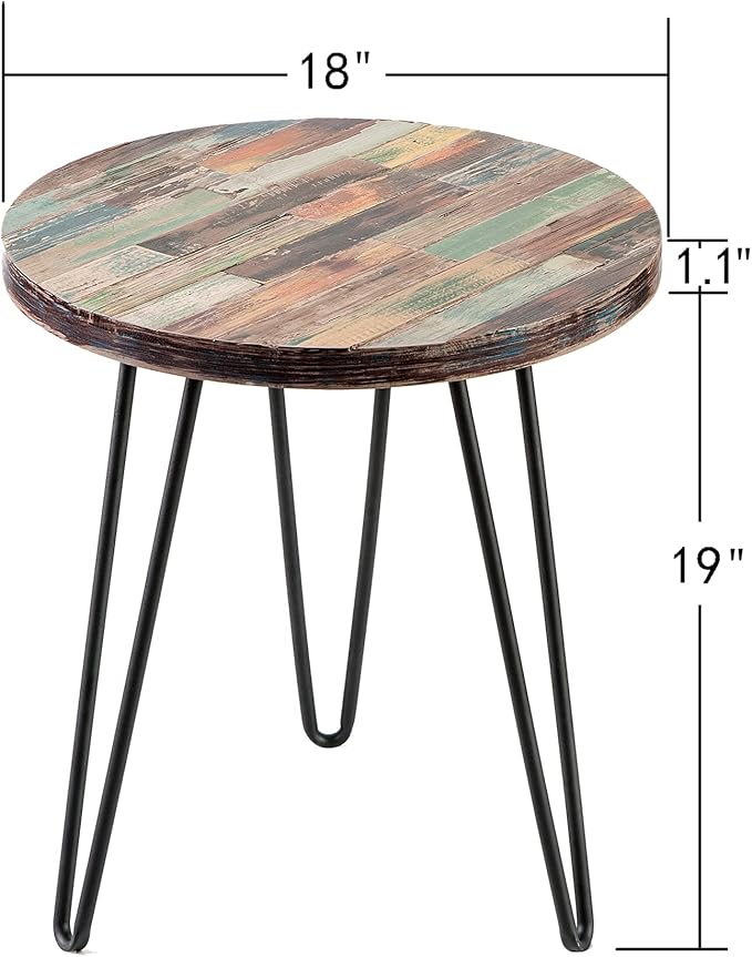 Multi Color Side Table 17.5" x 17.5" x 20" H Accent Reclaimed Wood Coffee Tables Vintage Round Rustic Plant Stand Outdoor Patio End Tables Living Room Bedroom
