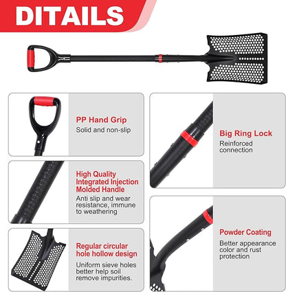 SHARK ATTACK 3-Piece Steel Shovel Set with D-Grip Handles-45'' Sifting Shovel, 28'' Spade with Powder Coating for Beach, Soil Chicken Coop, Farm Goat Stall Sand Poop Cleaning, Planting, Car Emergency