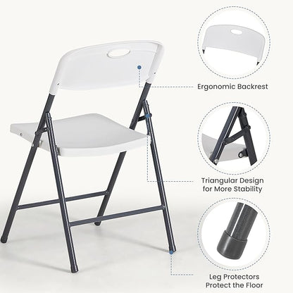 DUMOS 10 Pack Folding Chairs Heavy Duty - Plastic Stackable Portable Dining Chairs Set, Wedding, Party, Patio, Garden, for Indoor Outdoor, for Home and Office, Conference, White