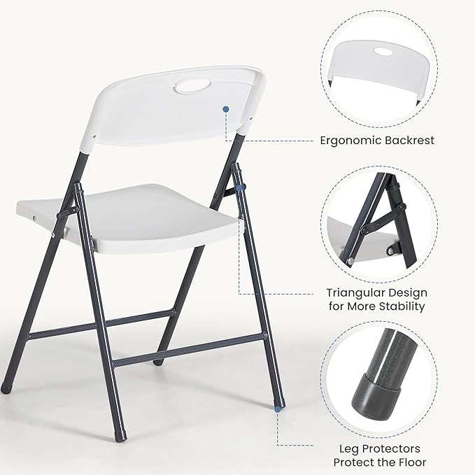 DUMOS 8 Pack Folding Chairs Heavy Duty - Plastic Stackable Portable Dining Chairs Set, Wedding, Party, Patio, Garden, for Indoor Outdoor, for Home and Office, Conference, White