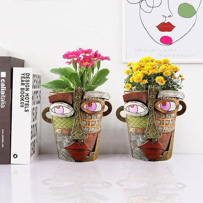 Abstract Face Flower Pots Head,Creative Inspiration Succulent pots,Head Planter with Drainage Hole,Colorful Plant Pots for Outdoor Garden Decor and Home Art Decoration(Retro)