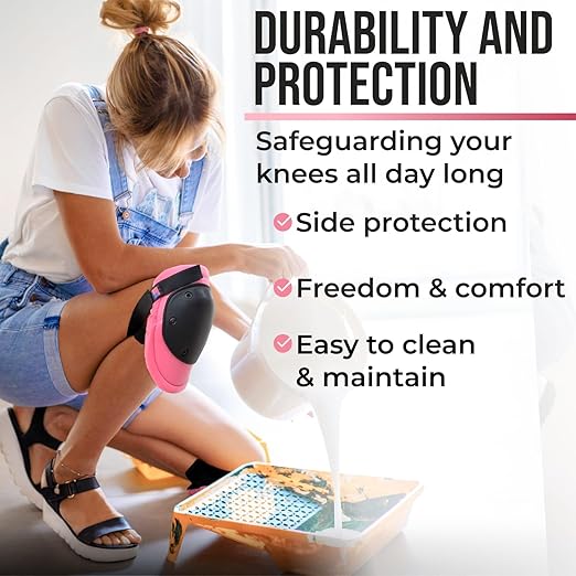 Foam Knee Pads for Women with HDPE Anti-Slip Cap, Pink and Black, 1 Pair - Adjustable Multi-Sized Fastening, Made in USA - Guards for Gardening, Flooring, or Construction